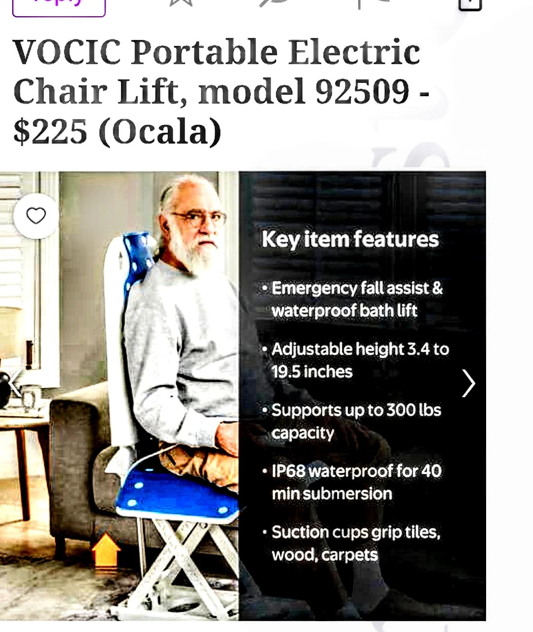 VOCIC Portable Electric Bath Chair Lift Model 92509 - photo 4
