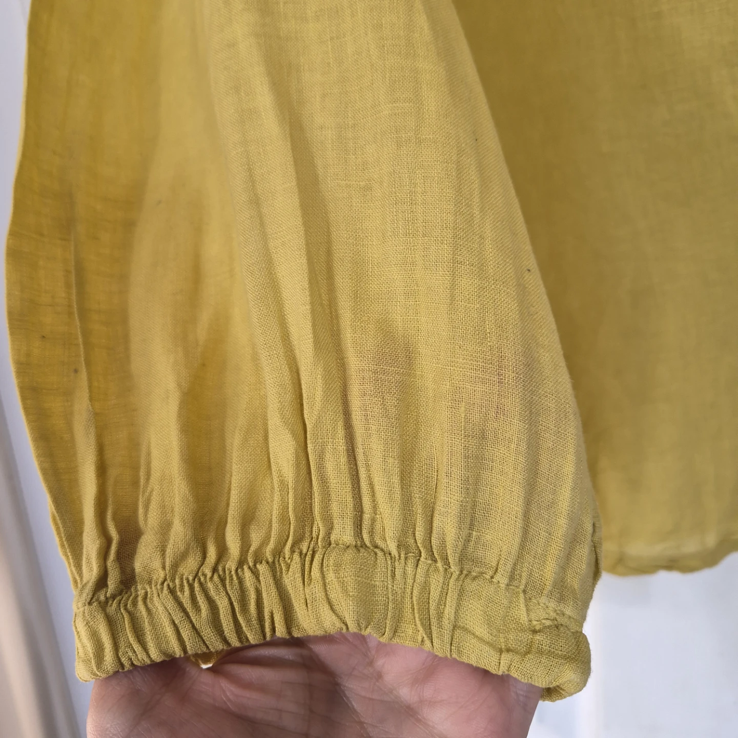 Yellow 100% Linen Ruffle Collar Blouse Bellambra Oversized 2X - photo 4