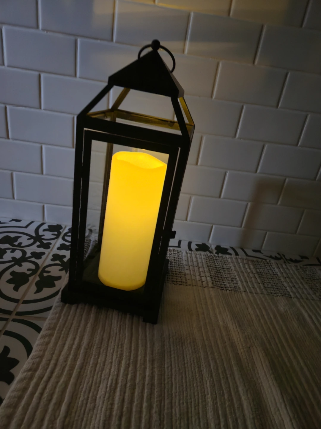 Black Steel Lantern with LED Flameless Candle – 18" Tall