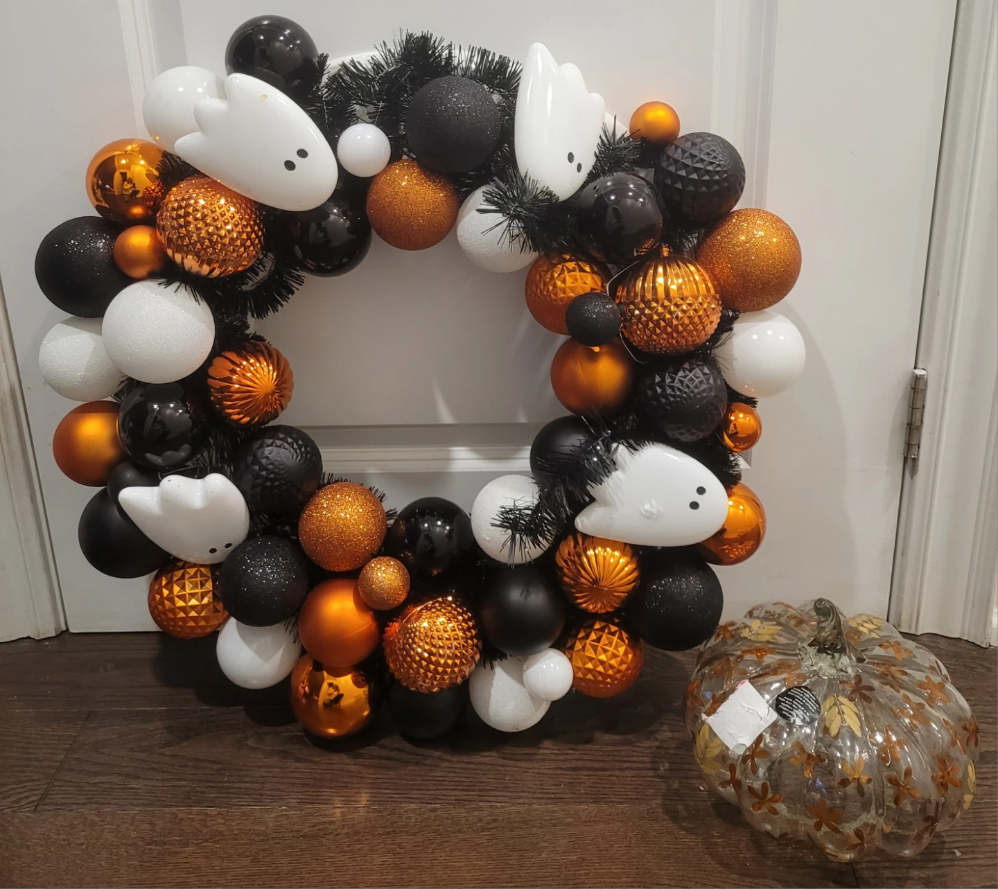 2 for $10 New Halloween wreath and glass pumpkin decor