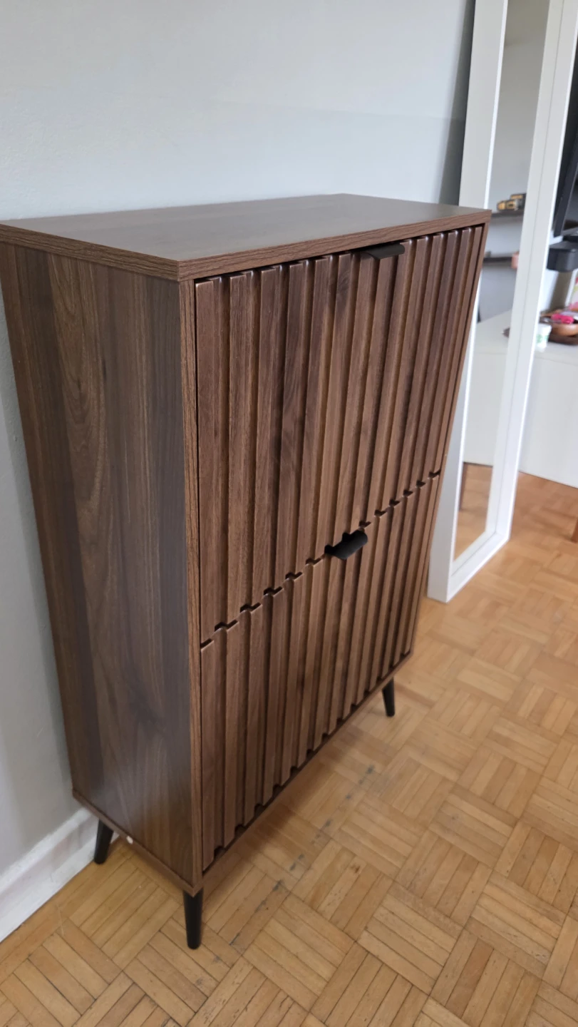 Walnut Shoe Storage Cabinet Storage with 2 Flip Drawers *new