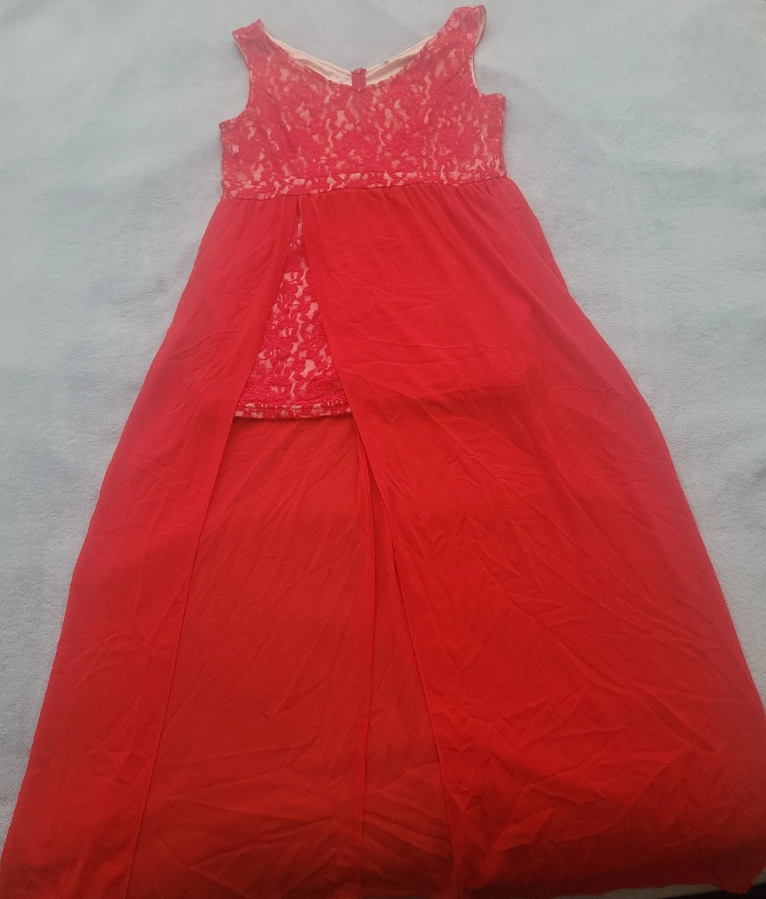 Red Lace Overlay Sleeveless Dress