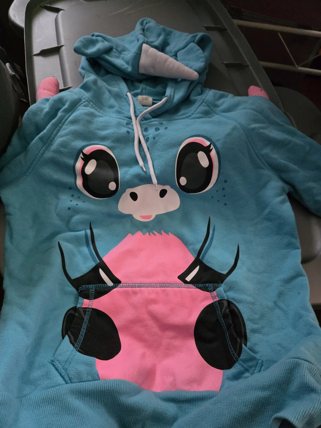 Halloween Blue Unicorn Hoodie with Pink Wings