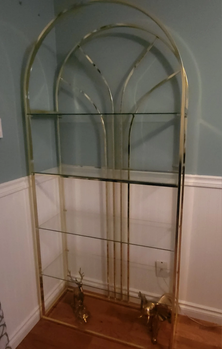 Vintage Brass and Glass Arched Etagere