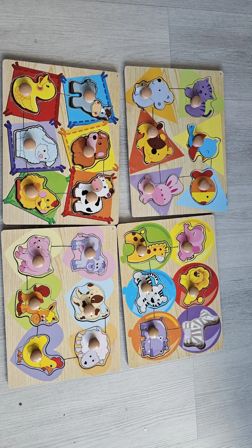 4 Wooden Animal Peg Puzzles