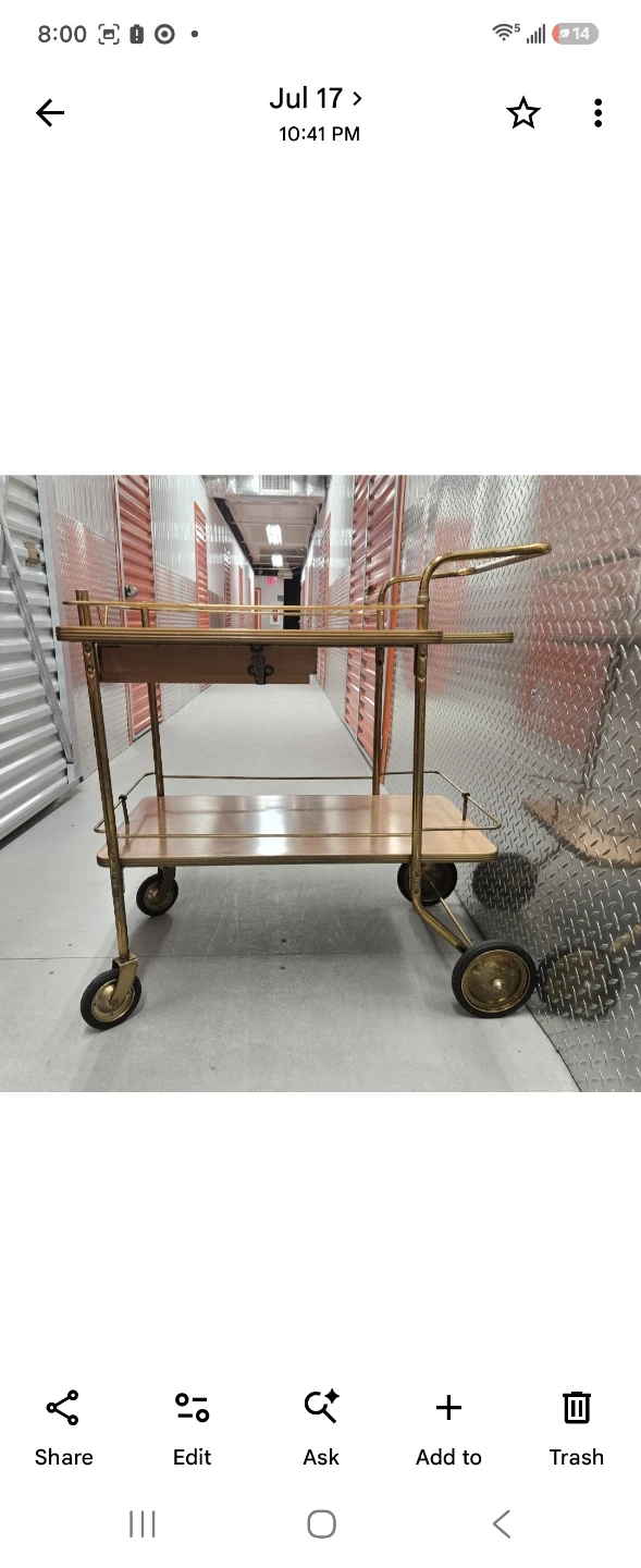 Vintage Mid-Century Brass Drop-Leaf Bar Cart Serving Table - photo 4