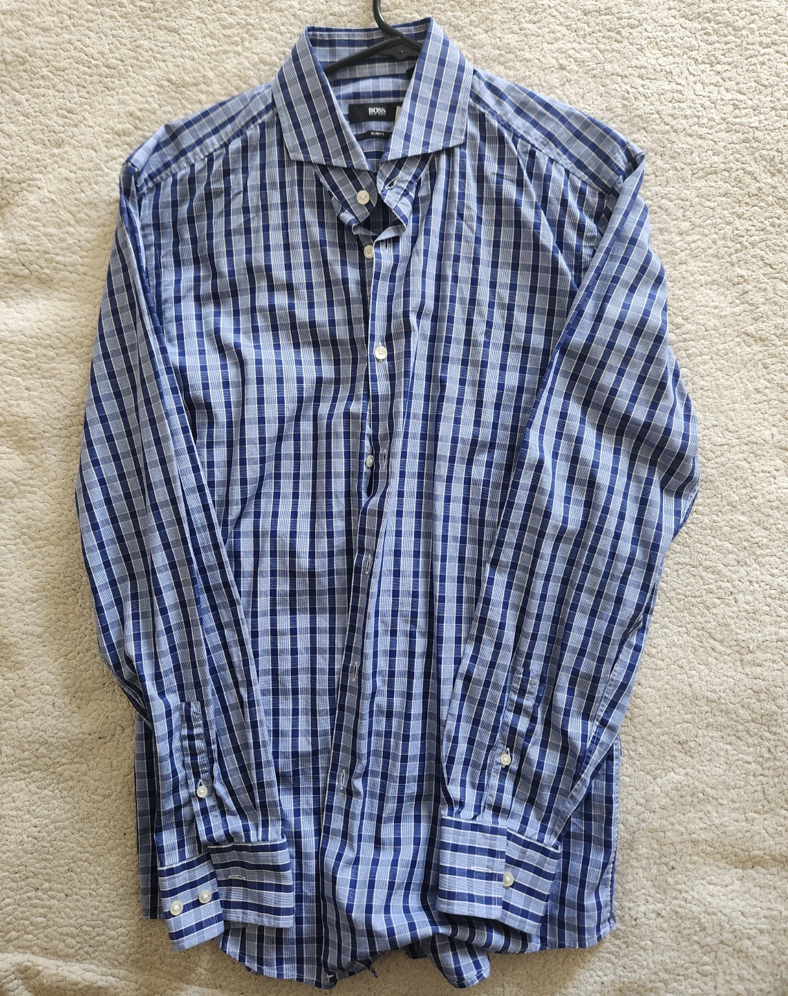 HUGO BOSS Slim Fit Dress Shirt Blue Plaid - photo 3