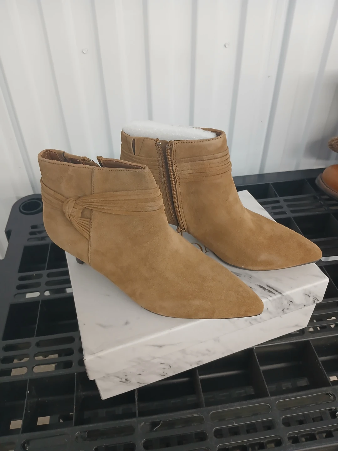 Tan Suede Kitten Heel Ankle Boots