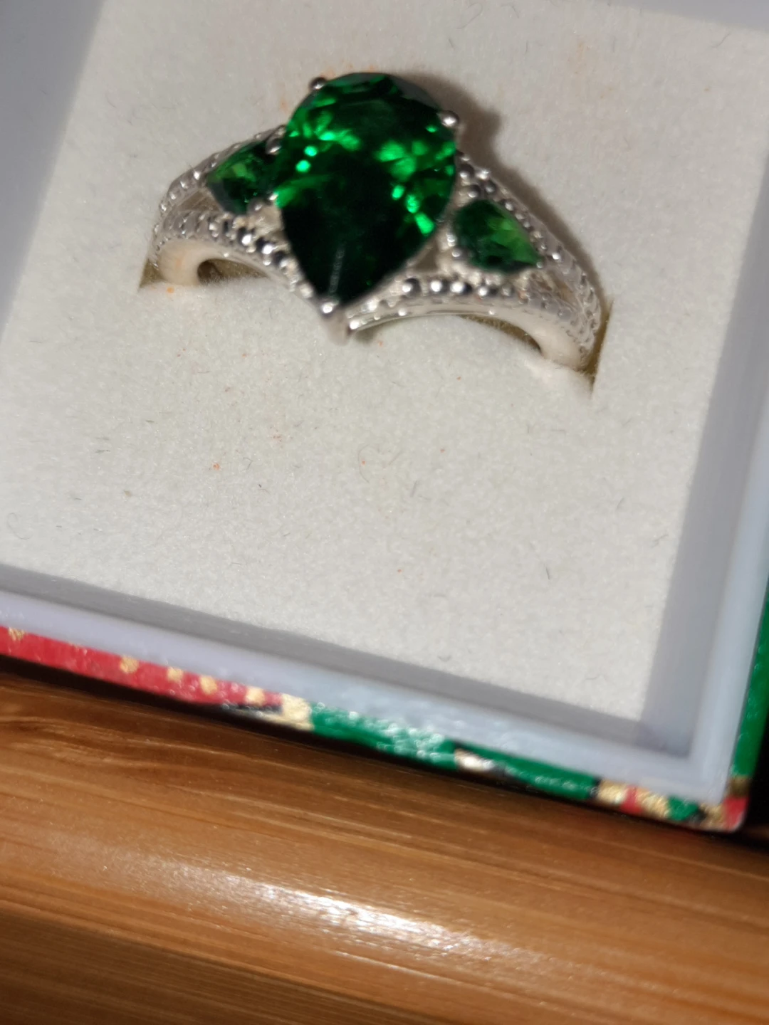 New teardrop Emerald trinity sterling silver ring - photo 2