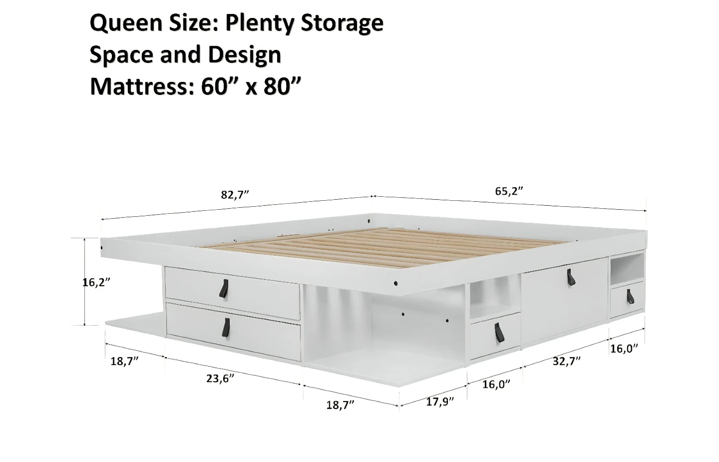 Queen Size Storage Bed Frame & Headboard with Outlets - photo 2