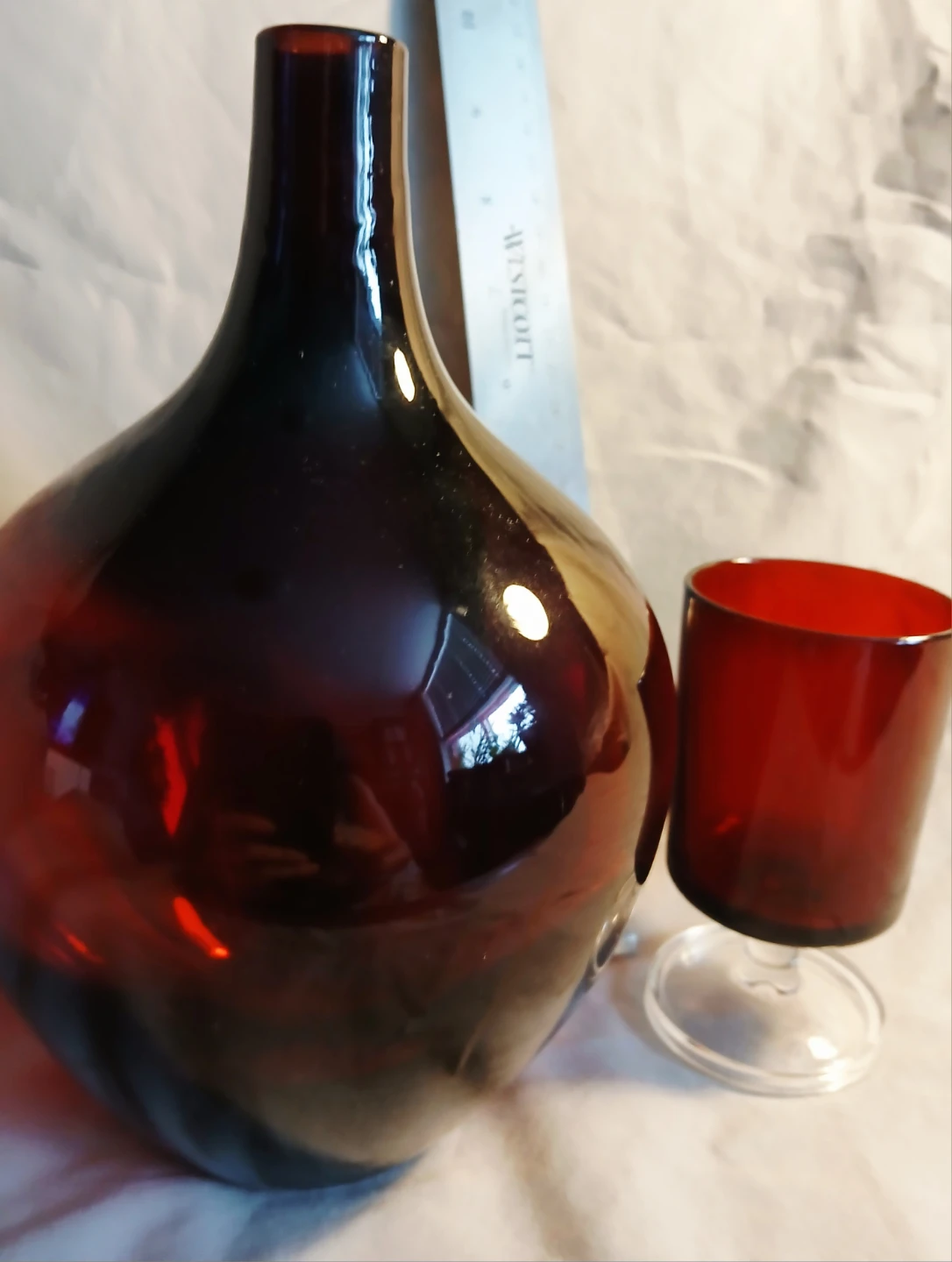 Vintage Dark Red Glass Decanter - photo 2