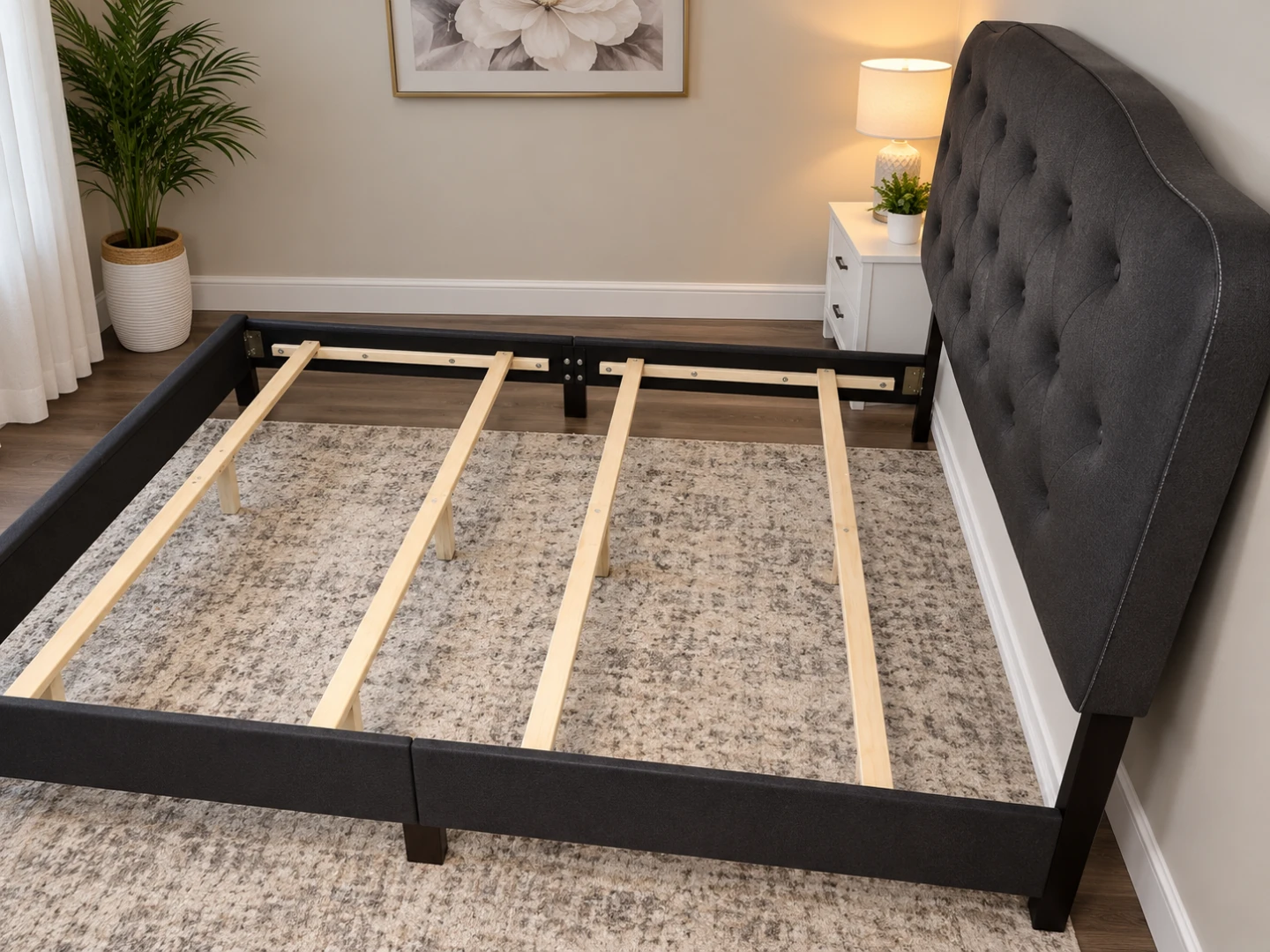 Black Tufted Double Upholstered Bed Frame - photo 2