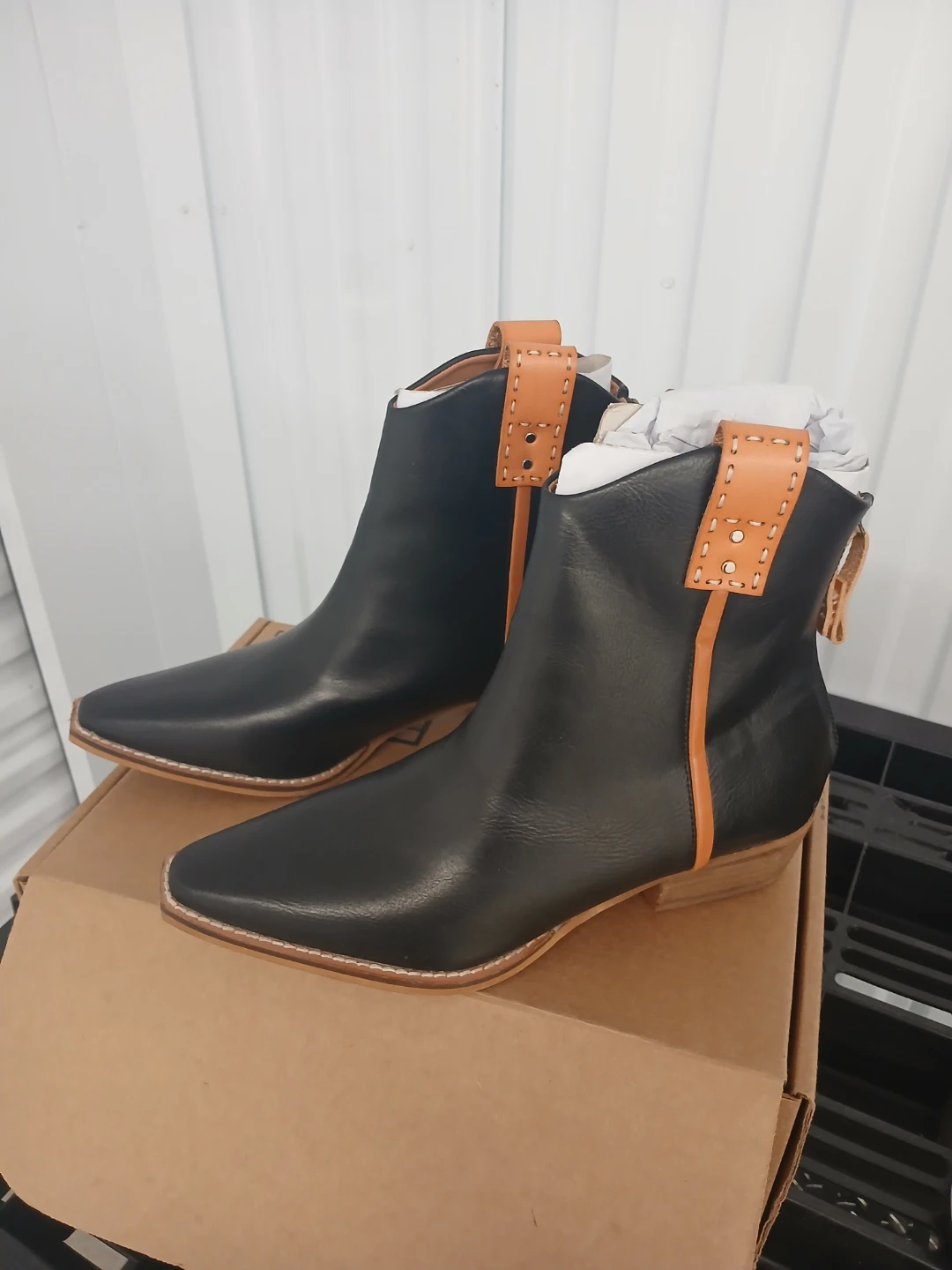 Black and Tan Leather Ankle Boots - photo 2