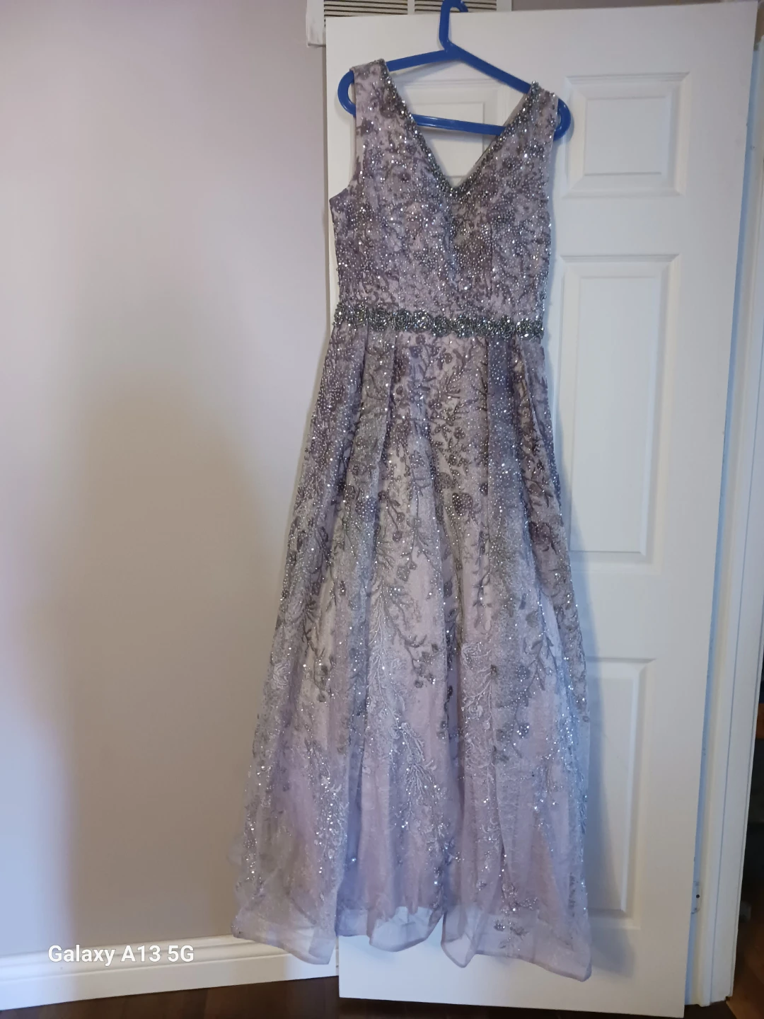 Silver Embellished Evening Gown