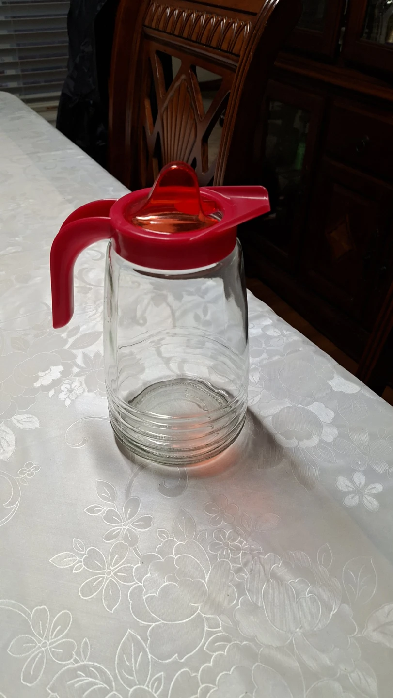 Glass Pitcher with Red Lid