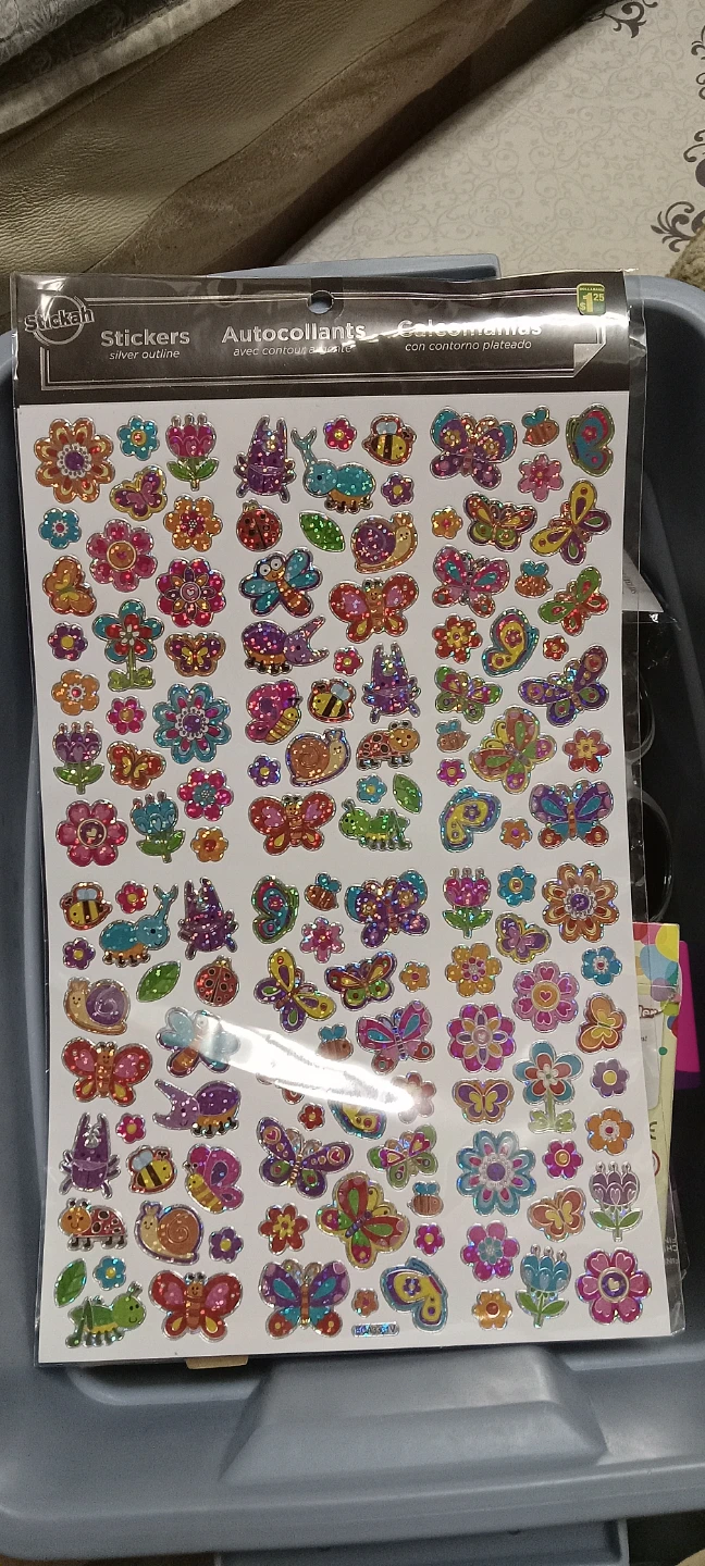 Stickah Silver Outline Insect and Flower Sticker Sheet - photo 2