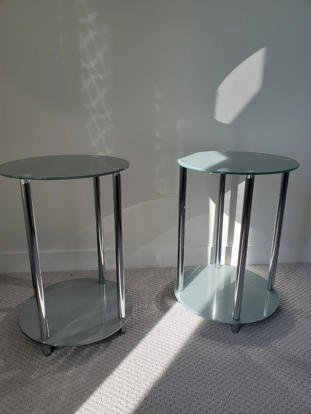 Set of Two Tempered Glass Round Side Tables