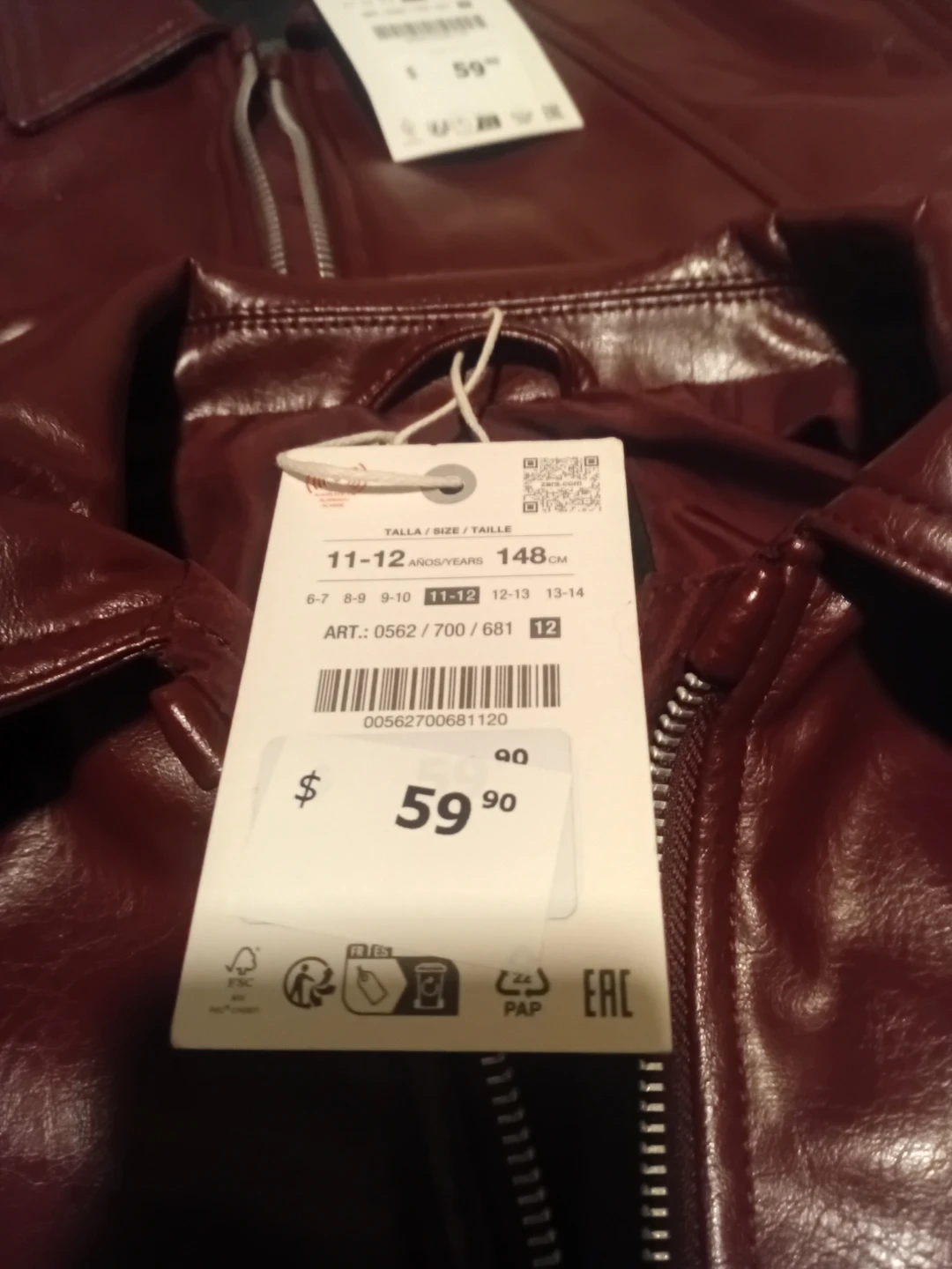 Zara Faux Leather Jacket Burgundy - photo 2