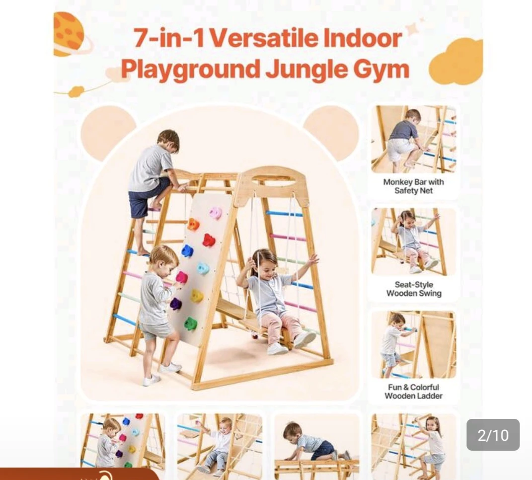 7-in-1 Indoor Wooden Playground Jungle Gym - photo 4