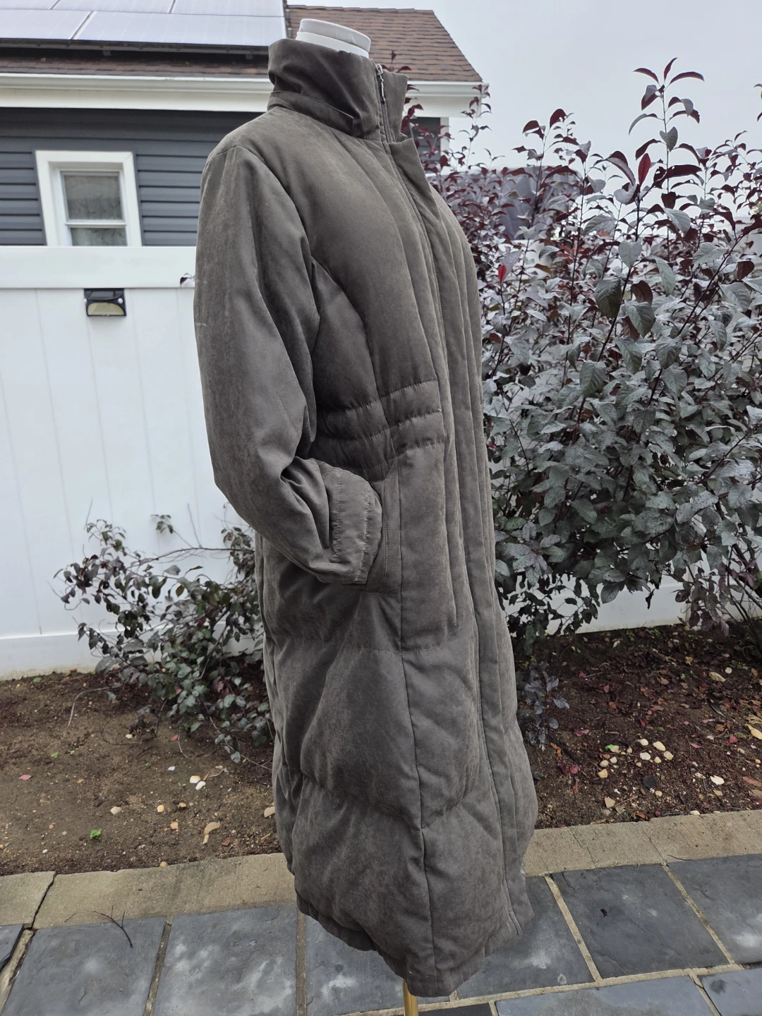 Long Olive Green Quilted Coat - photo 3