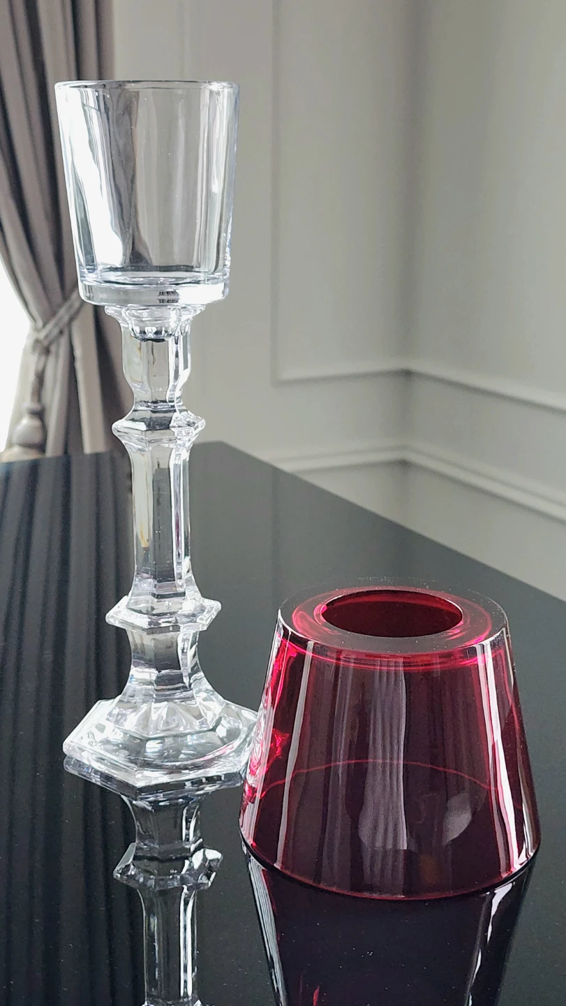 Clear Glass and Red Hurricane Candle Holder - photo 3