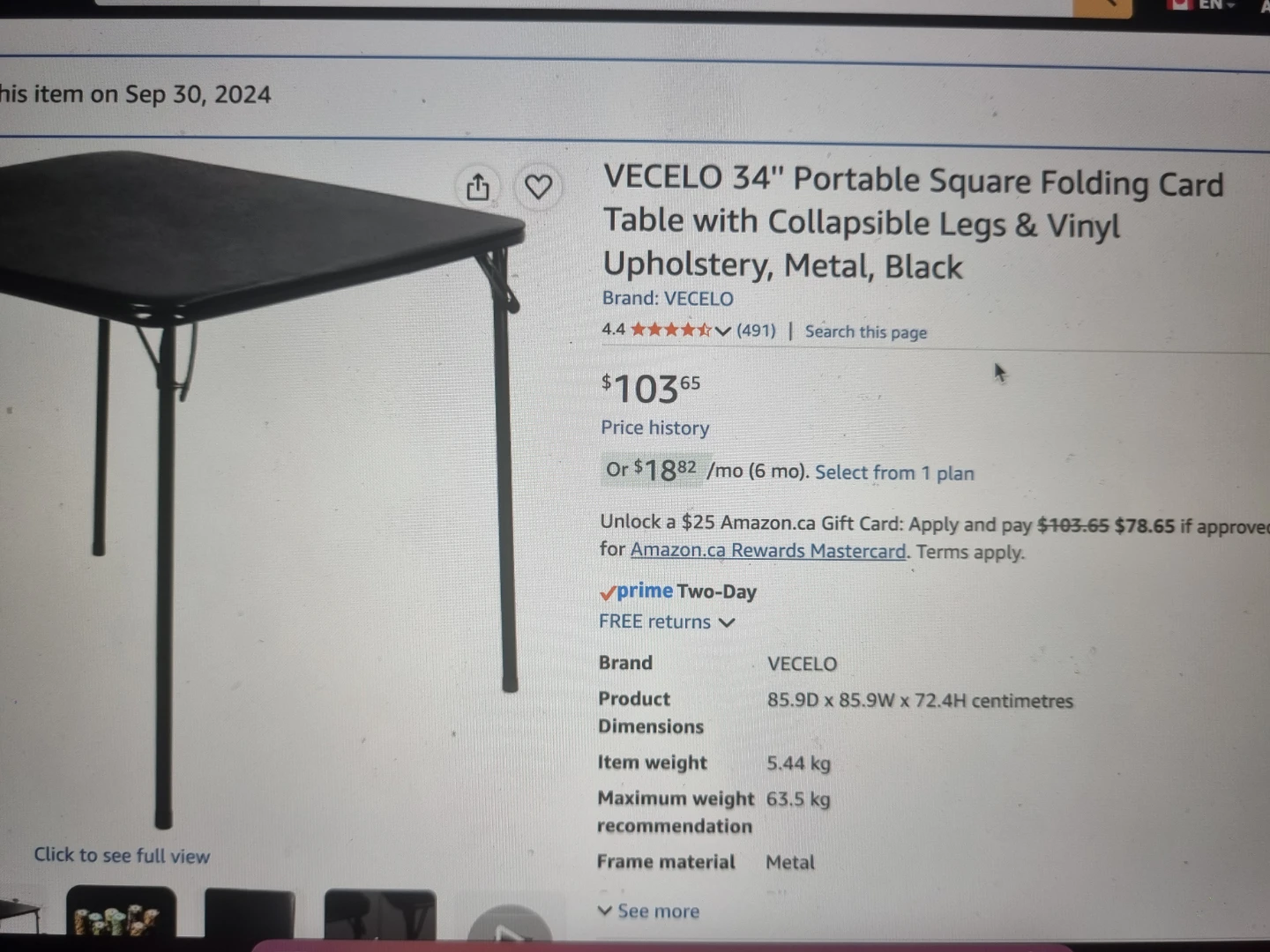 Black Folding Card Table - photo 2