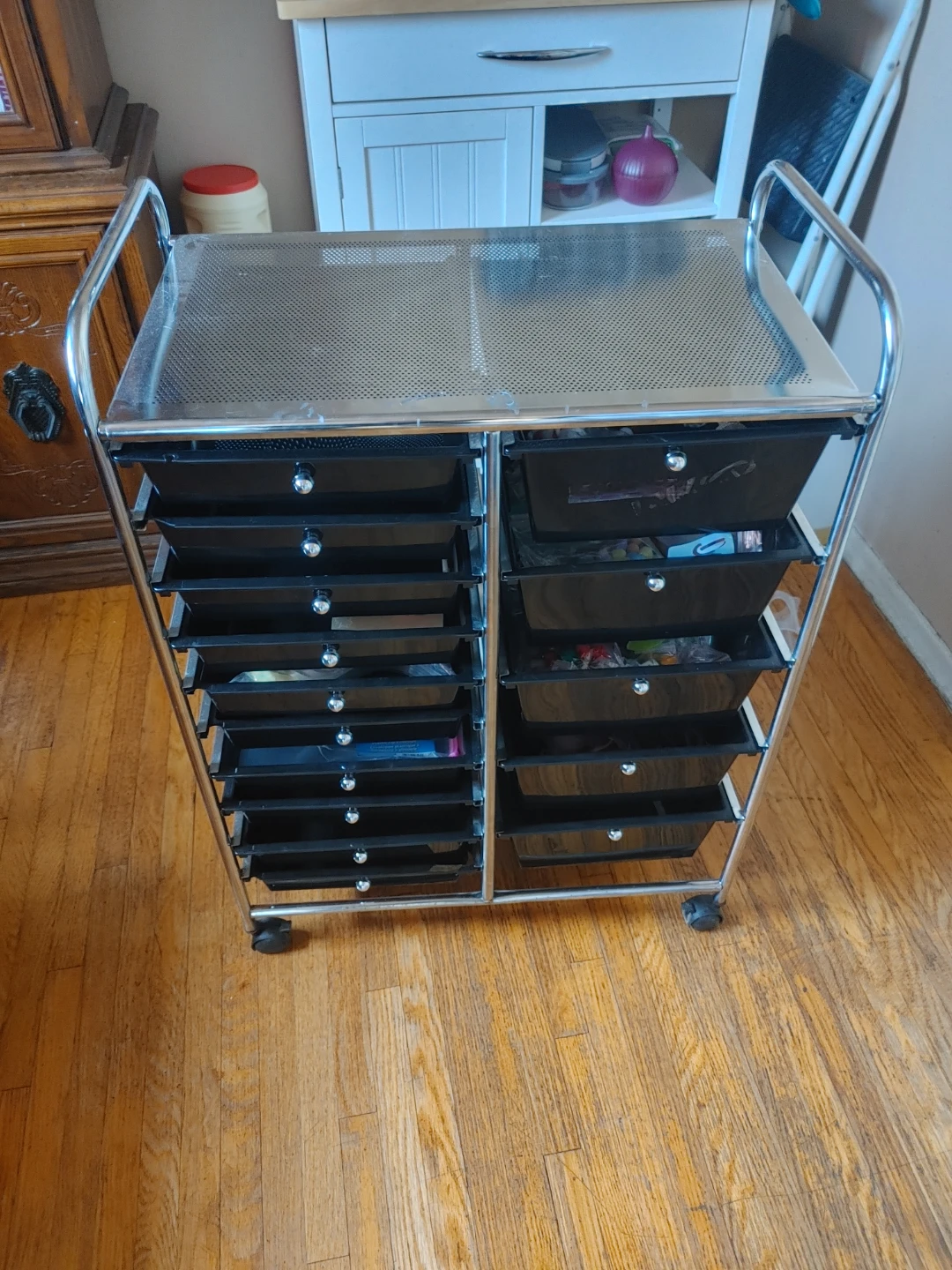Black and Chrome 15-Drawer Rolling Storage Cart