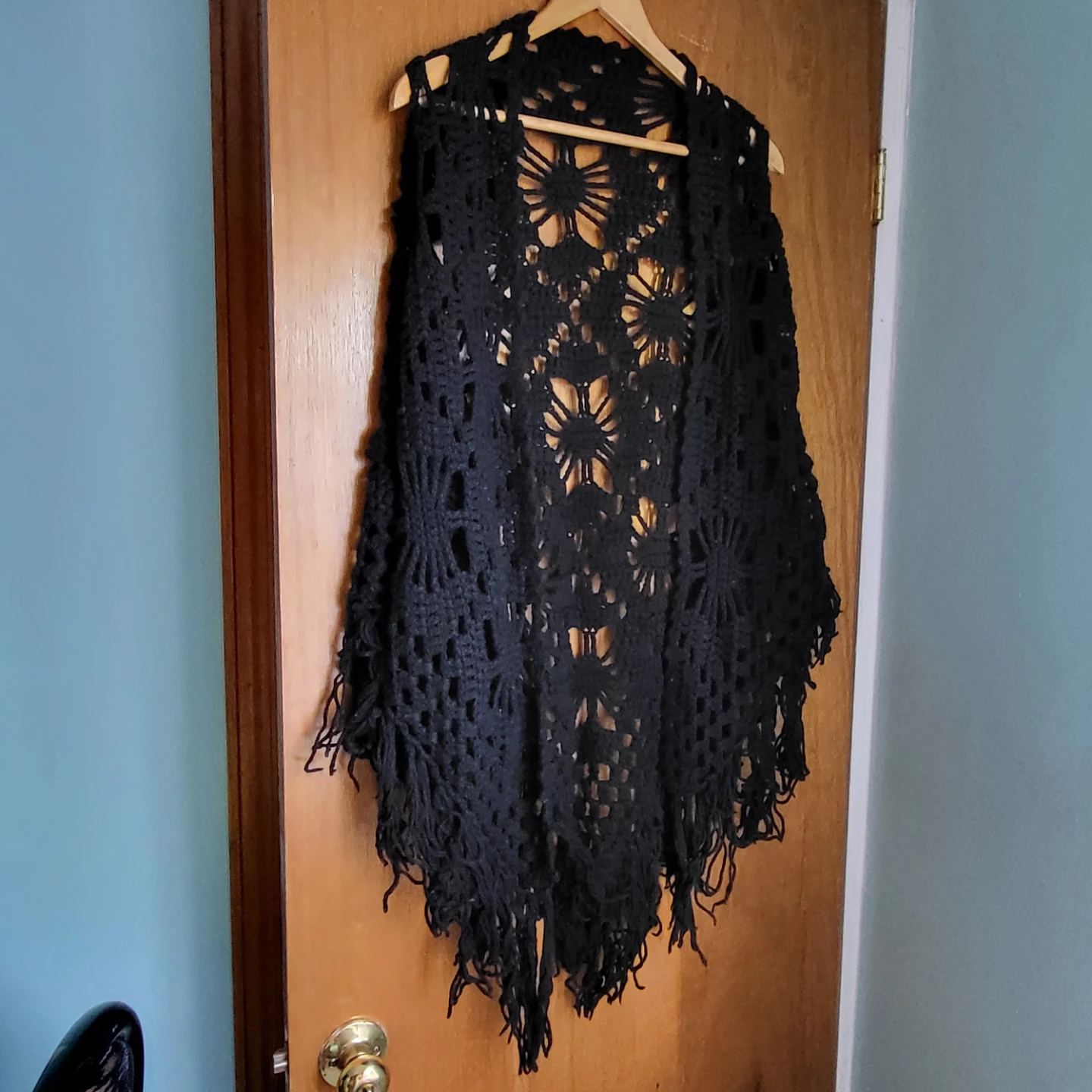 Black Crochet Fringe shawl