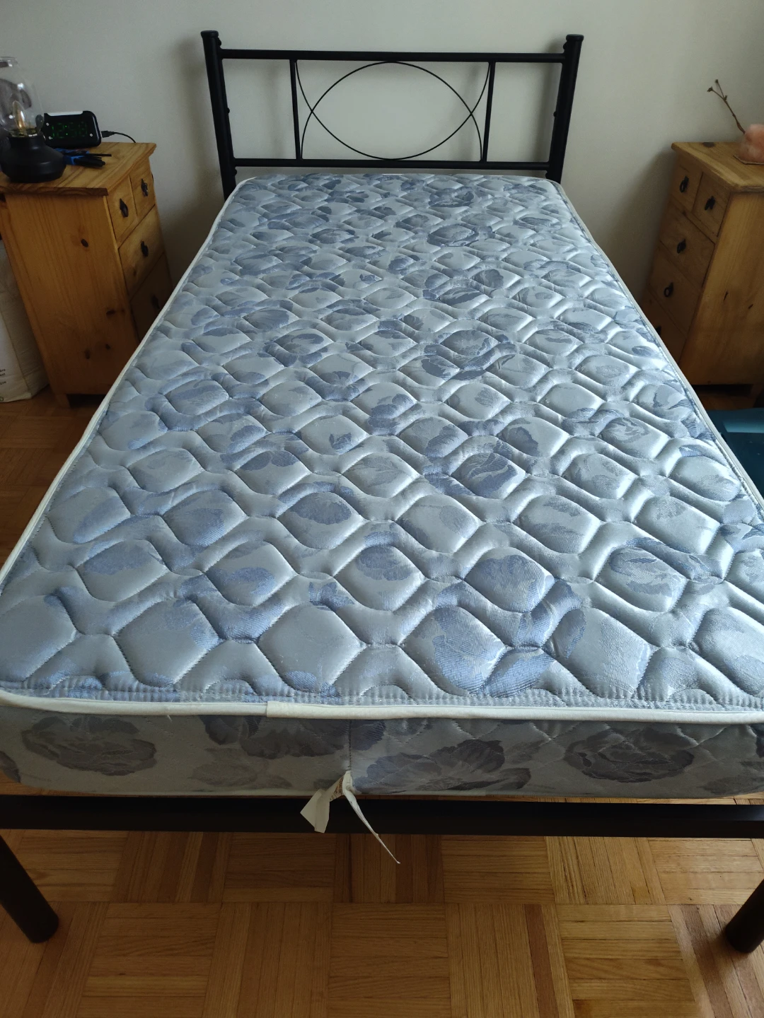 Twin black metal bed frame and mattress - photo 2