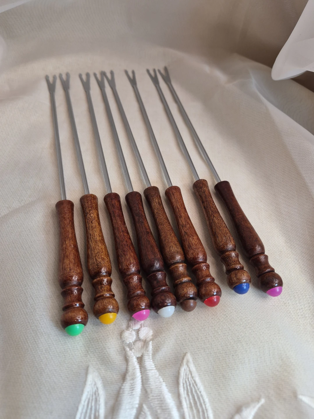 Set of 8 MCM Stainless Steel & Wooden Fondue Forks - Brand New - photo 2