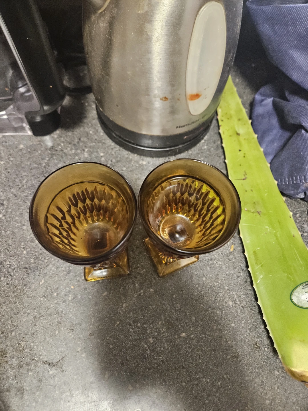 Amber Glass Goblets, Set of 2