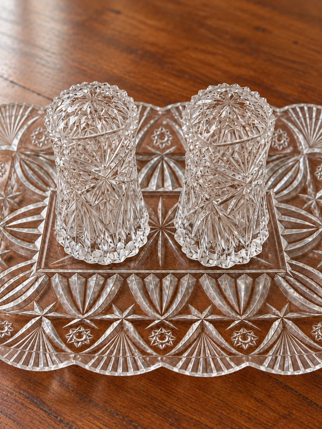 Vintage MCM cut glass 6 piece serving set - photo 2