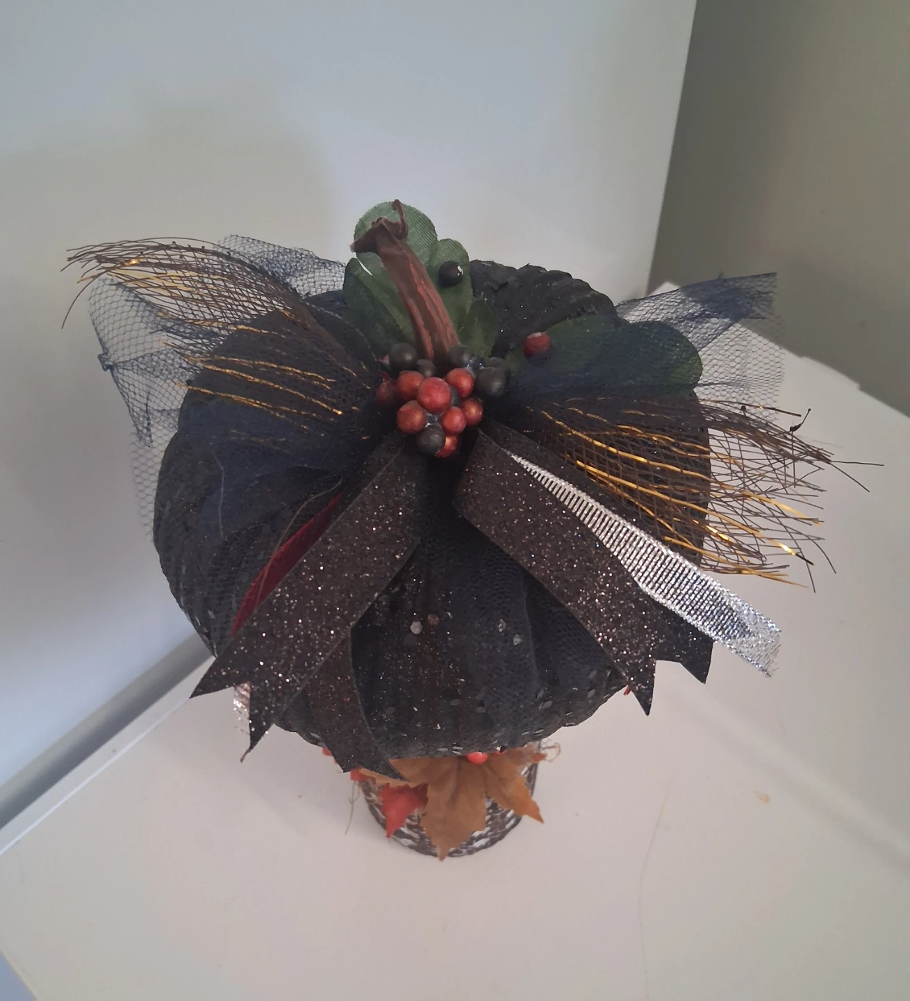 Black Glitter Pumpkin Tabletop Decor - photo 2