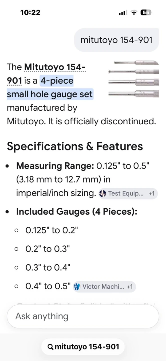 Mitutoyo 154-901 Small Hole Gauge Set - photo 2