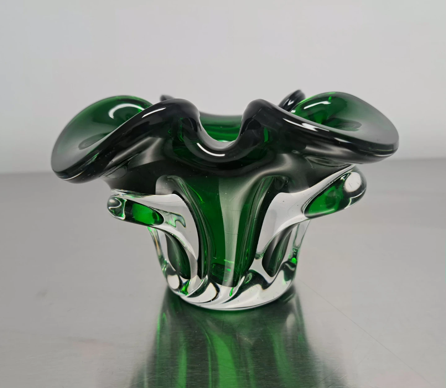 MCM Vintage Emerald Green Art Glass Bowl