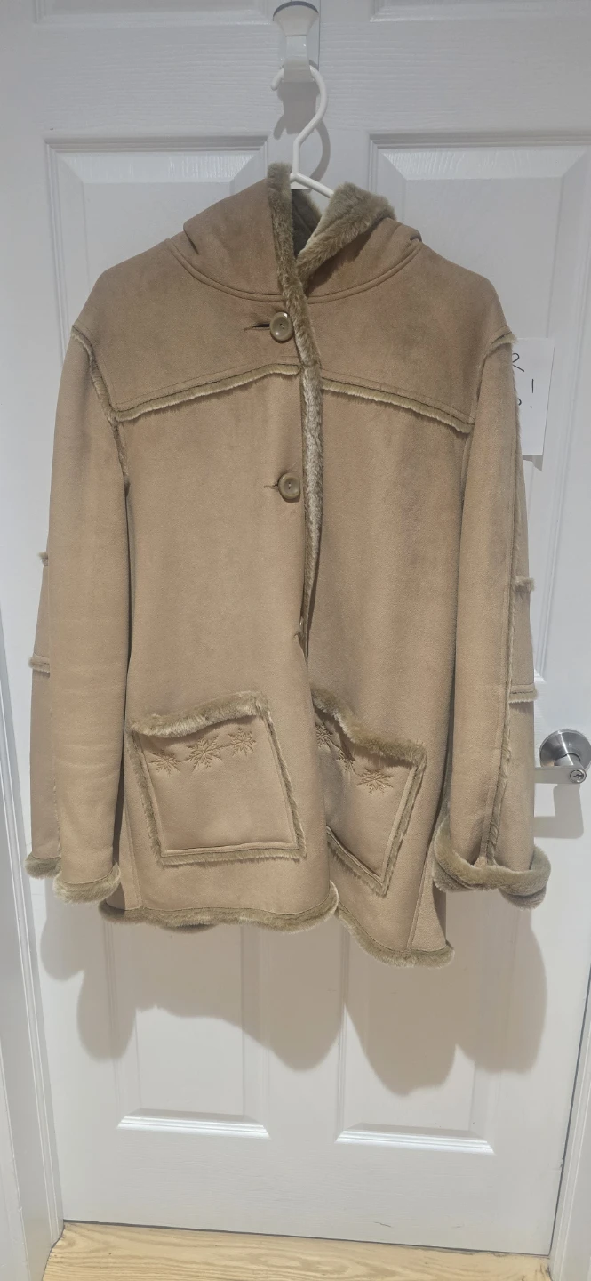 Cyclone Faux Suede Hooded Coat - Size XL