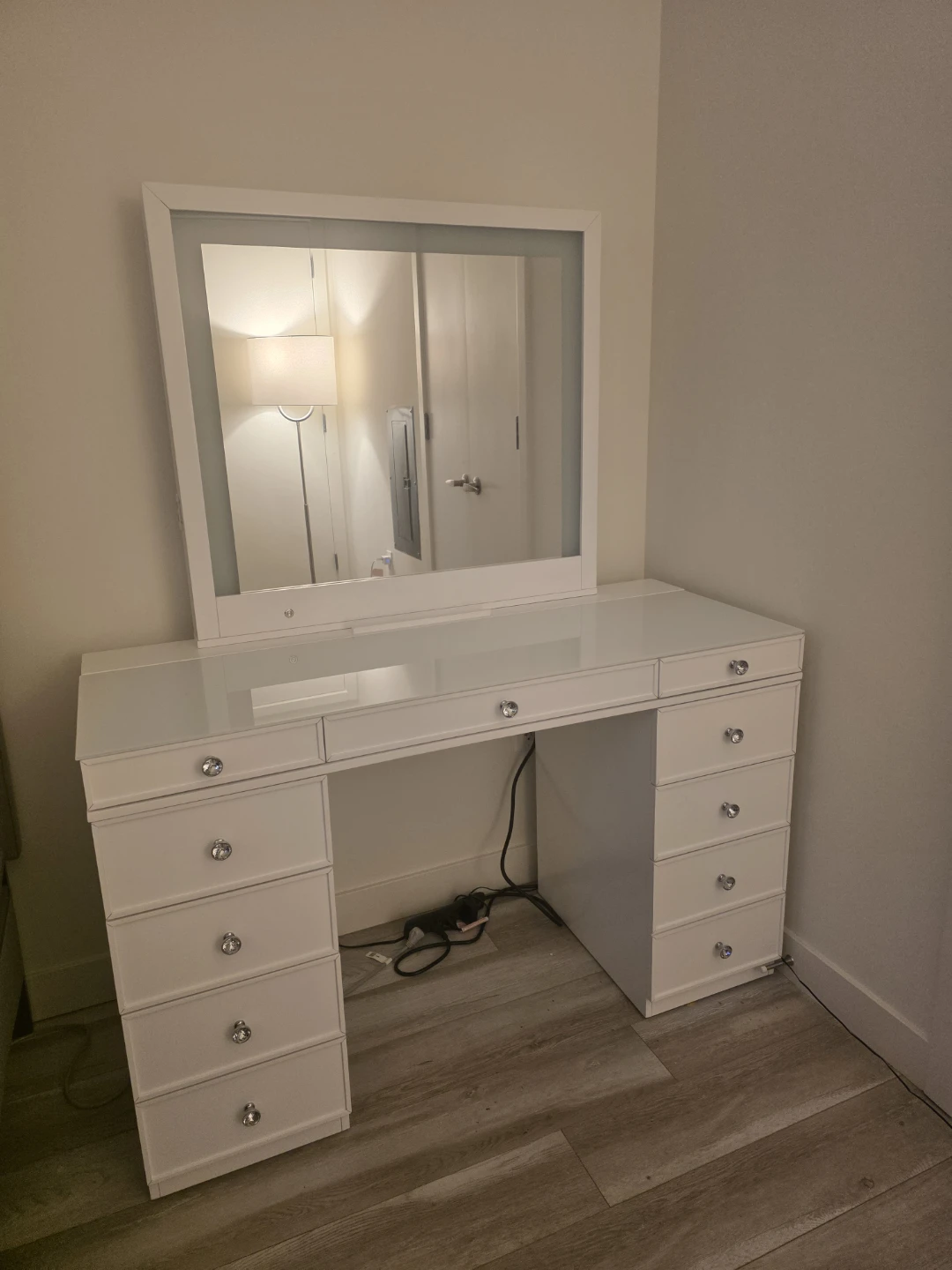 White Vanity Desk with LED Mirror