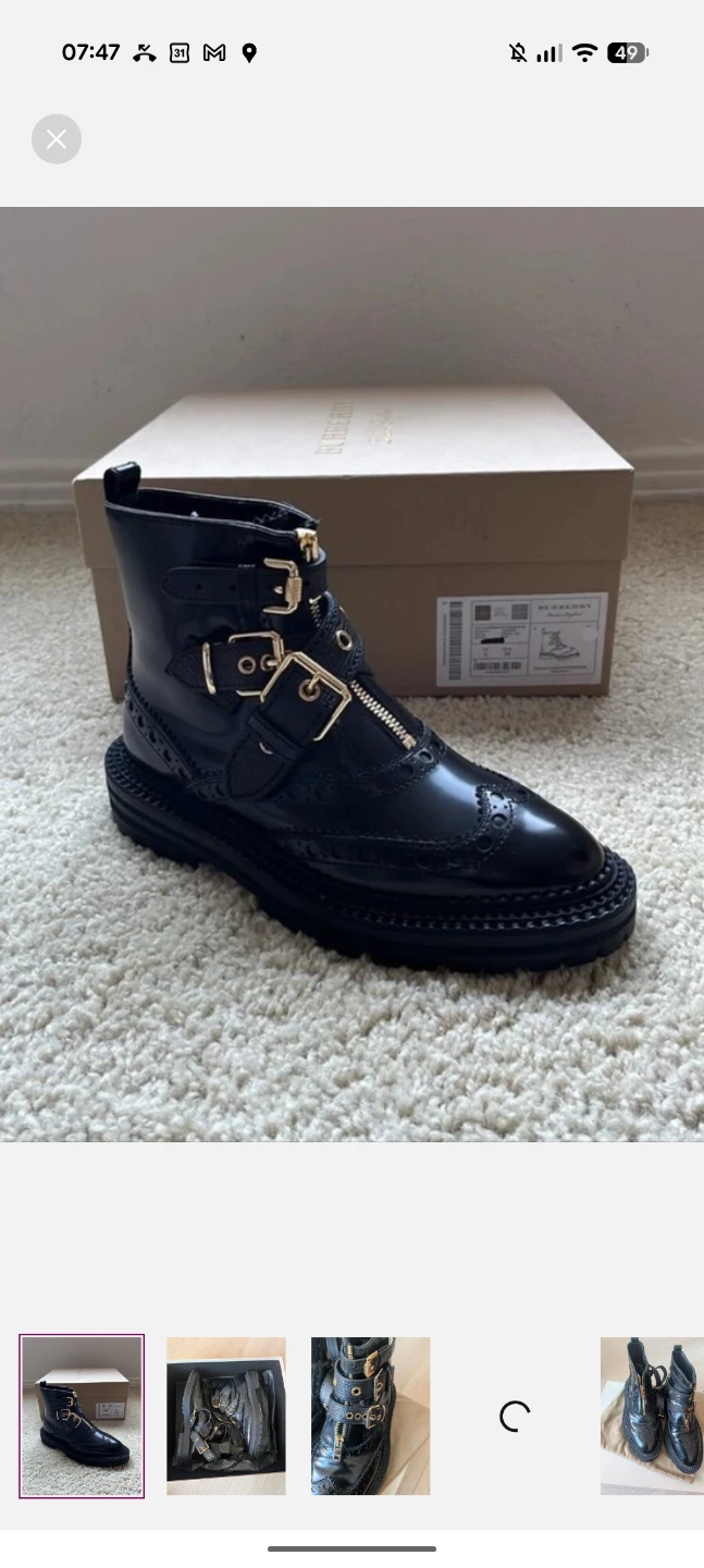 Burberry Black Leather Buckle & Zip Brogue Boot - 40