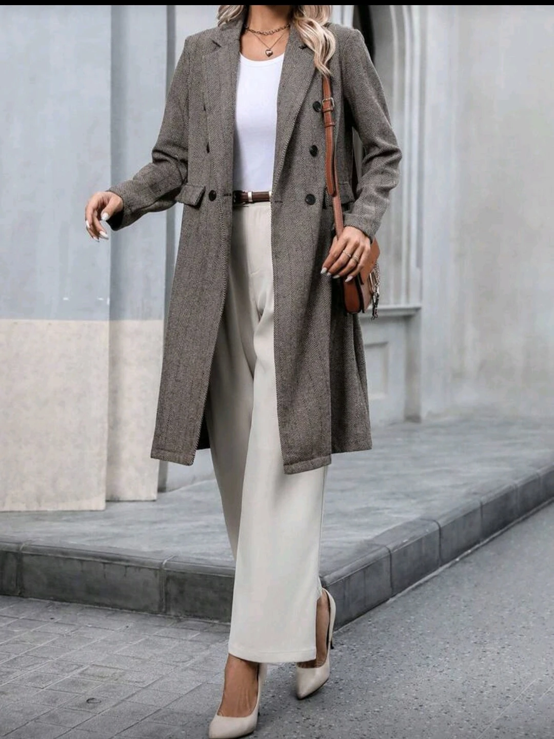 Women's Herringbone Double-Breasted Coat