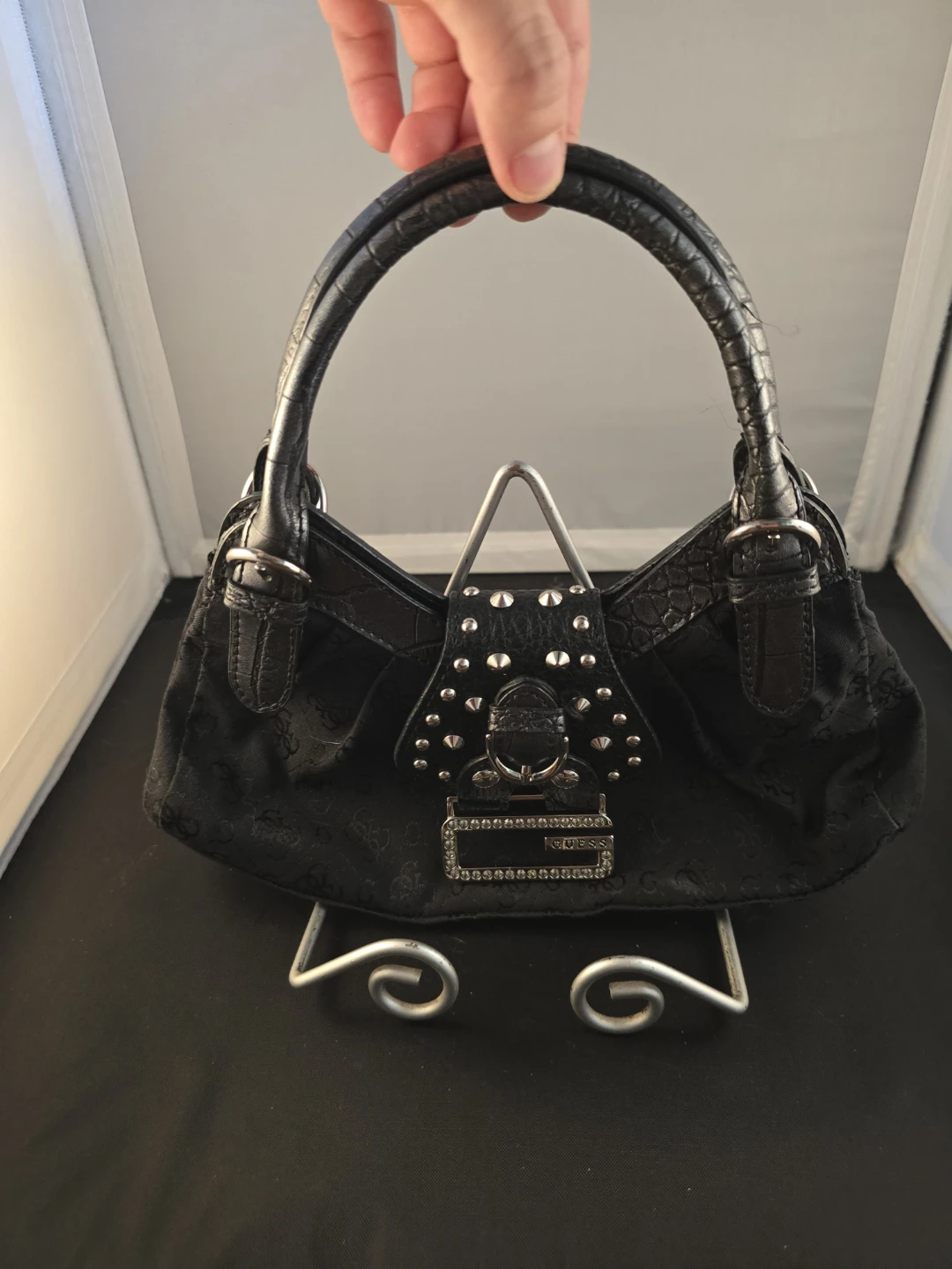 Guess black handbag with silver studs