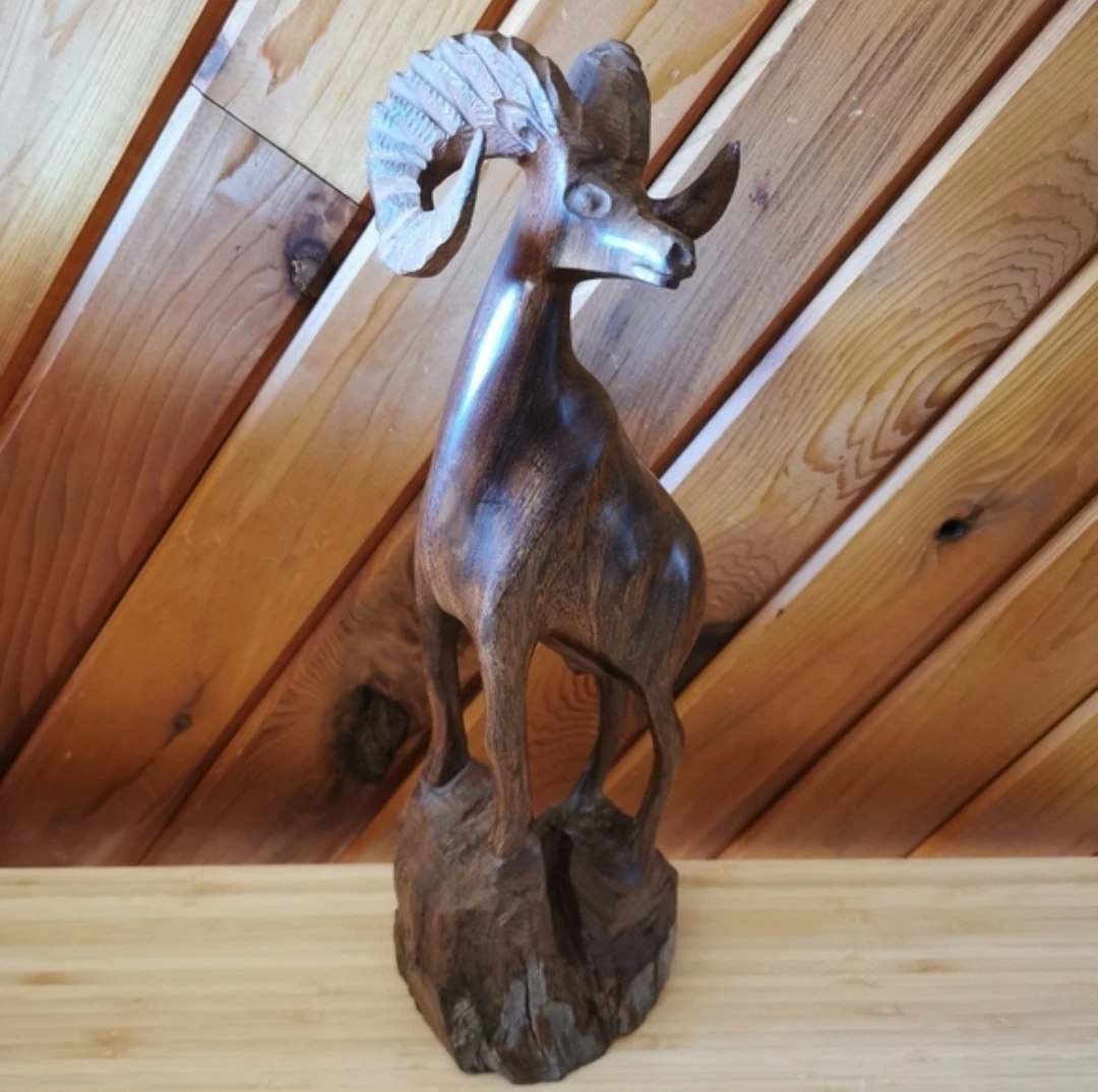 Vintage Hand Carved Ironwood Ram Sculpture