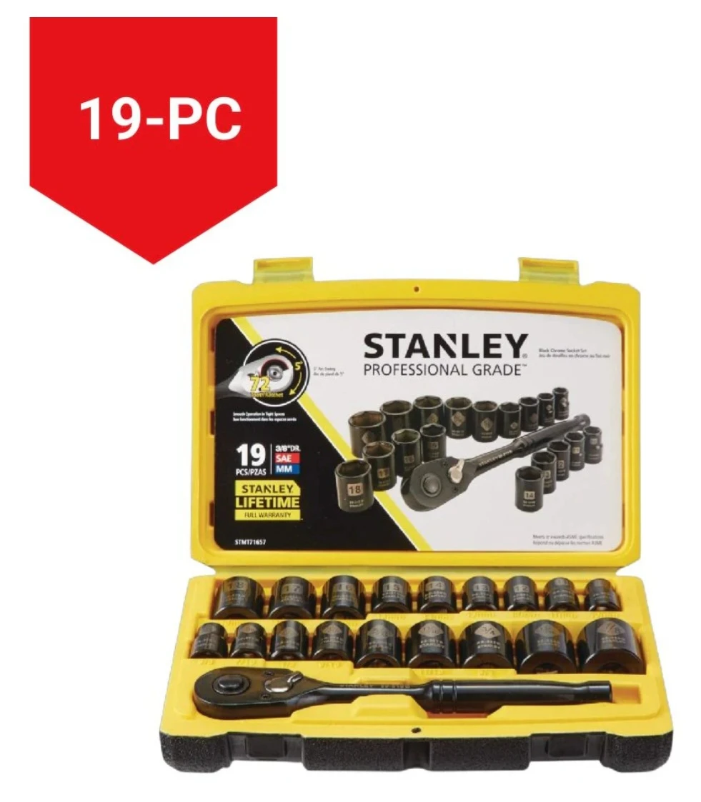 Stanley 19-Piece Professional Grade Black Chrome Socket Set - photo 2