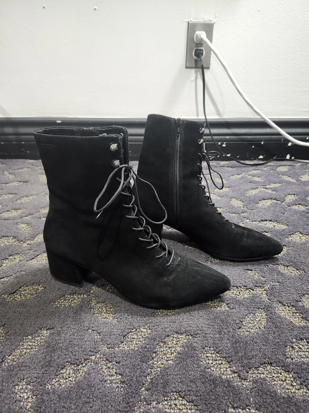 Vagabond Black Suede Lace-Up Ankle Boots
