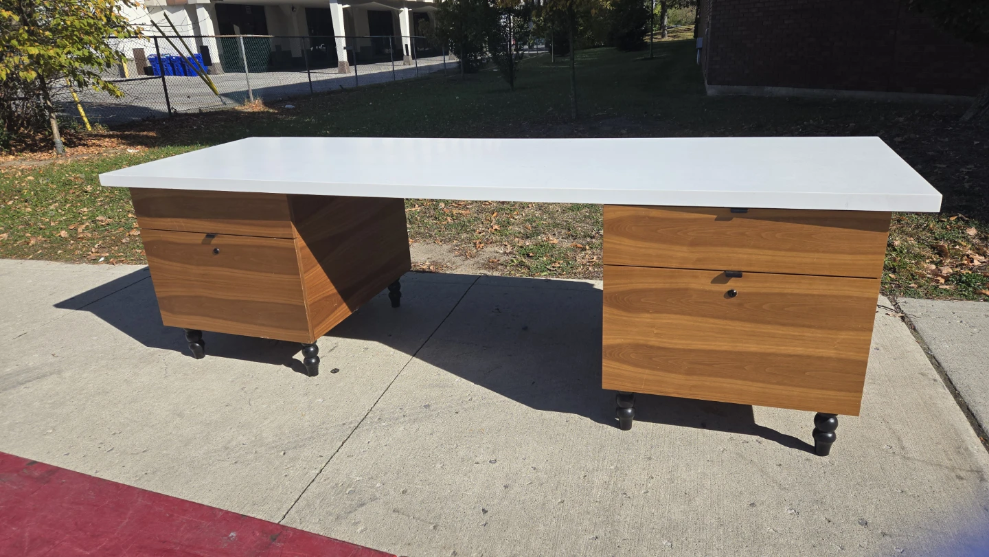 Large Wooden Desk with White Top