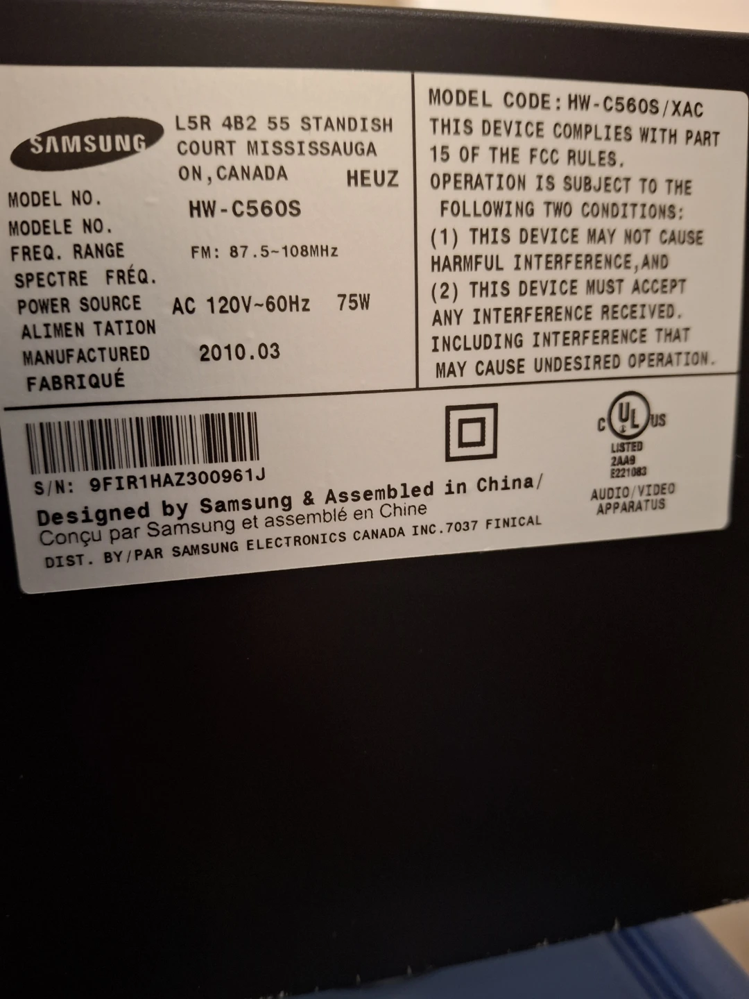Samsung HW-C560S Digital AV Receiver and Speaker System