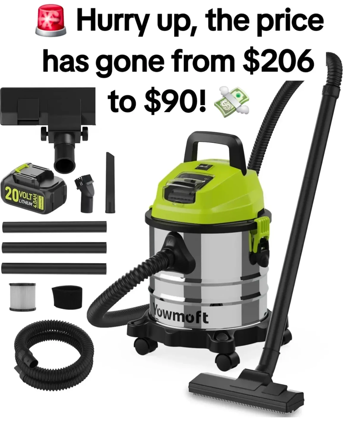 Yowmoft 18V Cordless Wet/Dry Vacuum