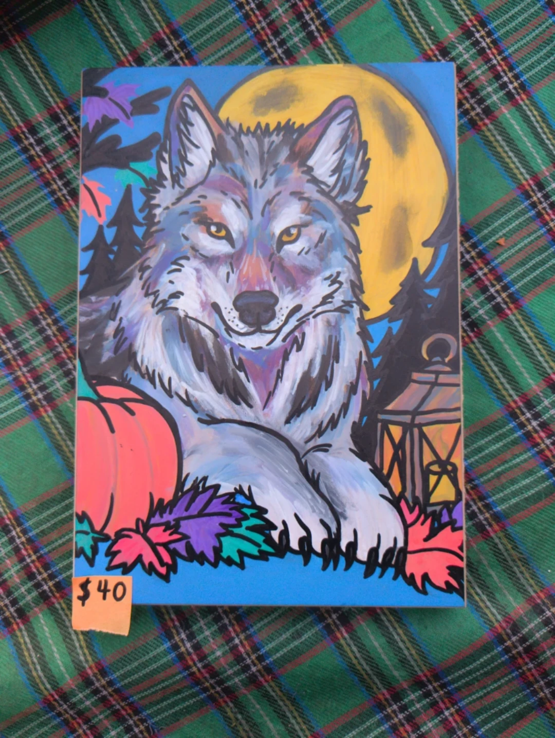 Wolf and Moon Themed Painting