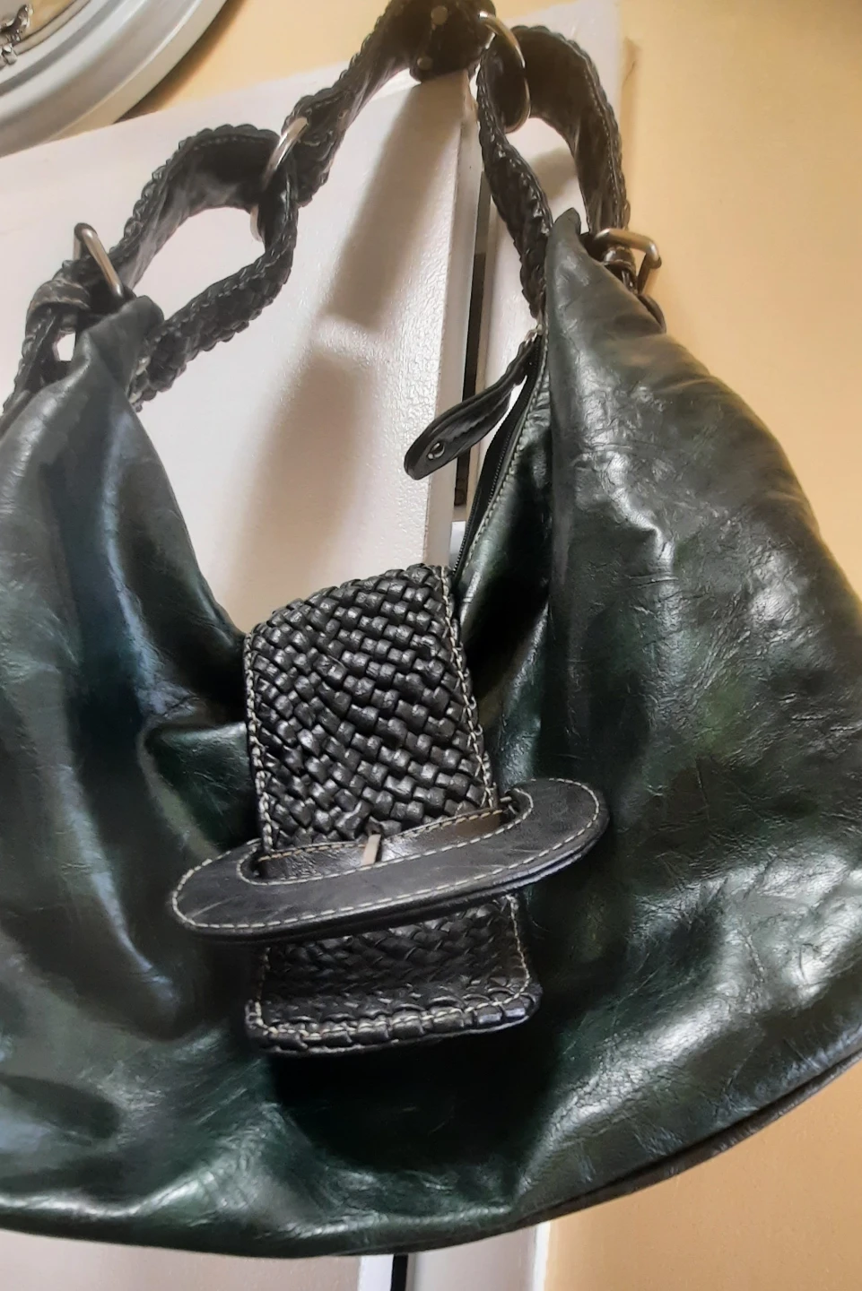 Dark Green Faux Leather Hobo Shoulder Bag