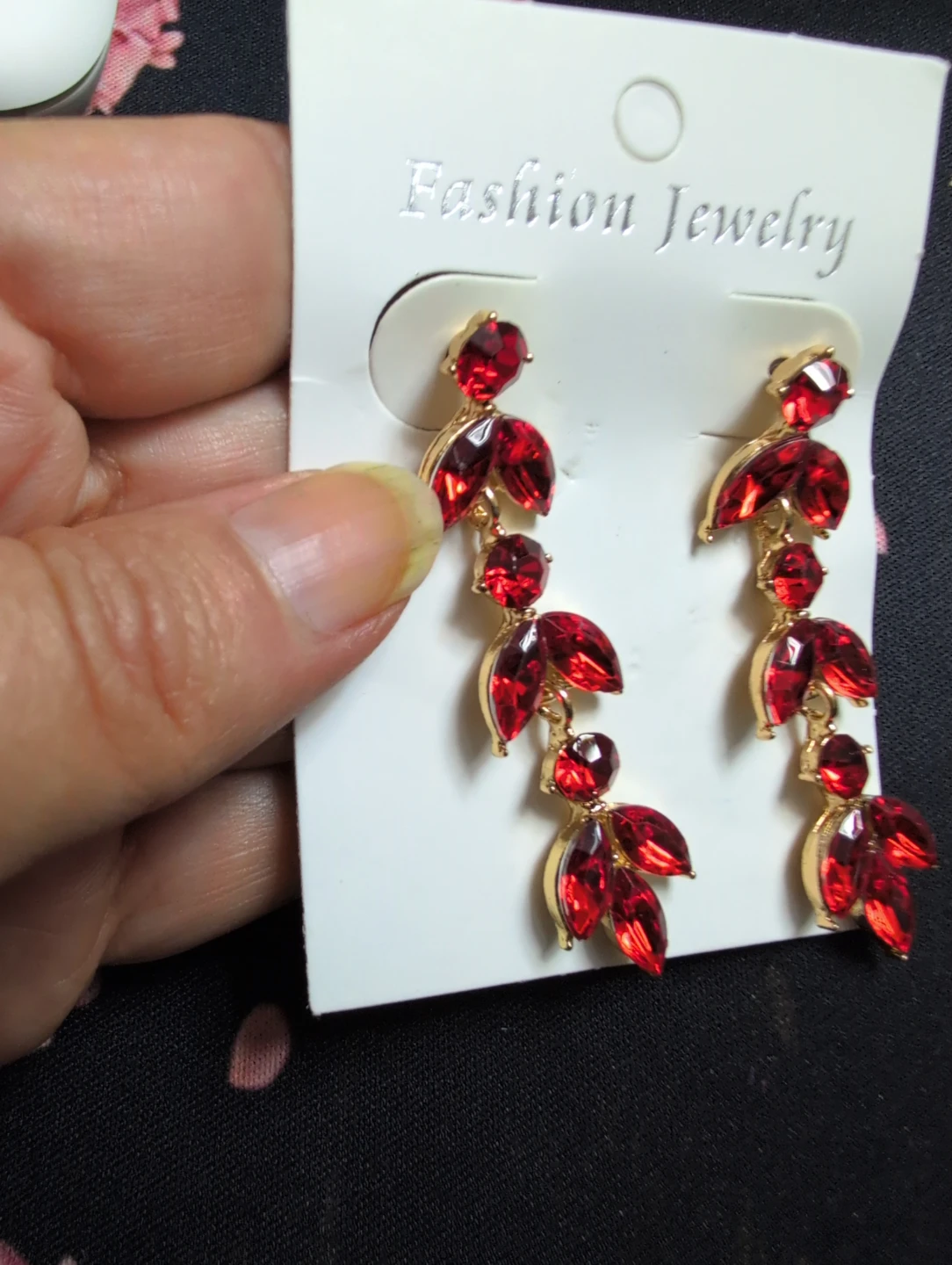 Red crystal drop earrings - photo 2