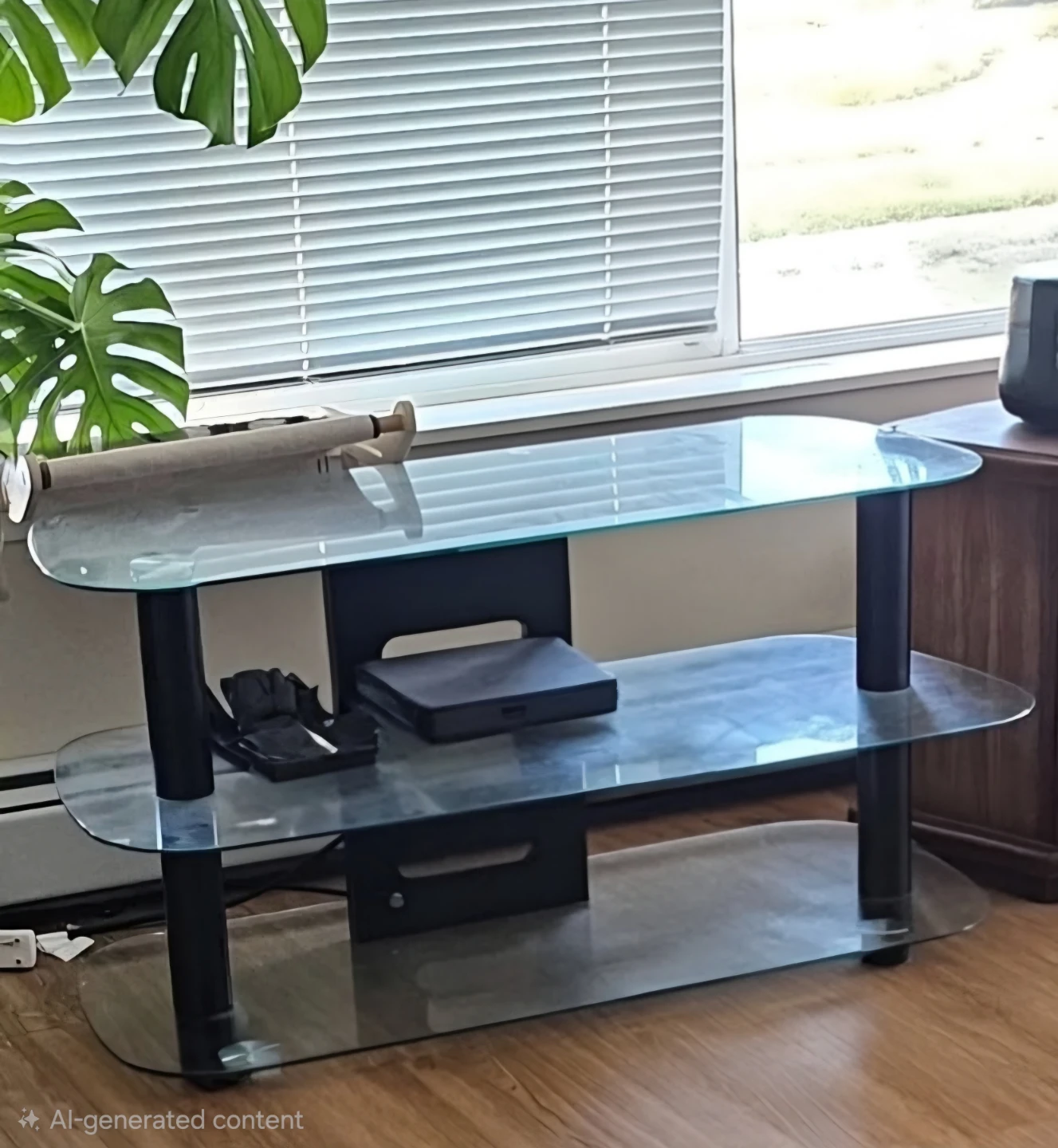 Glass and Black Metal TV Stand